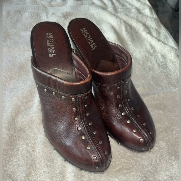 Michael Kors Shoes - Y2K Michael Kors Brown Studded Leather Clogs Size 9